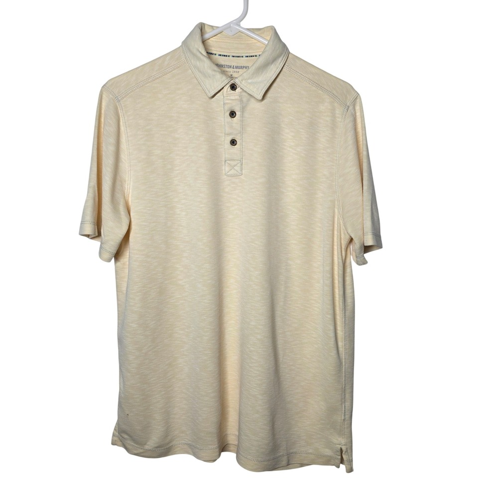 Johnston & Murphy Mens Polo Shirt Medium Yellow Slub Knit Modal Blend S/S